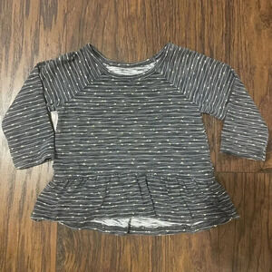 9M Jumping Beans Long Sleeve Gray Top With Gold Stripes & Hearts